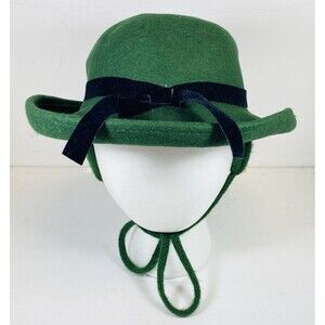 Vintage Victorian 100% Wool Girls Hat Green One Size 7”  NEW
